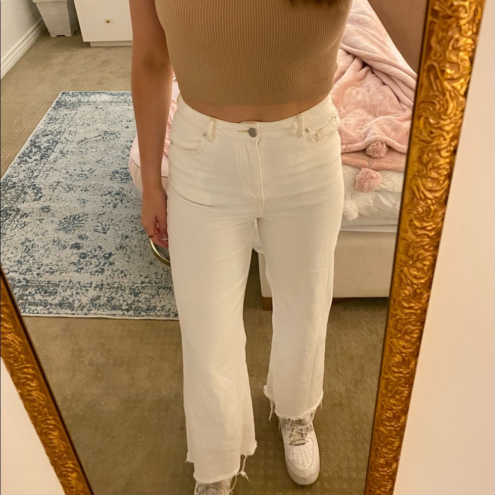 White straight leg jeans